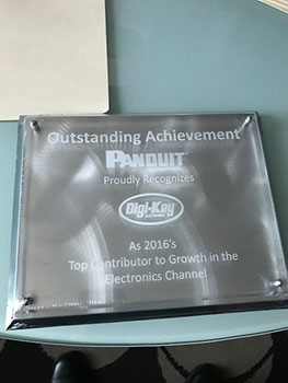 DigiKey Receives Recognition as Panduit’s 2016 Top Contributor to Growth in the Electronics Channel Image of Panduit’s 2016 Top Contributor to Growth in the Electronics Channel
