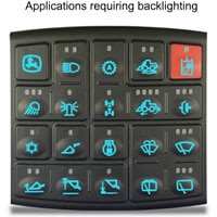 Rubber overlay with snap dome, PC board, and backlighting Rubber Overlay Keypads
