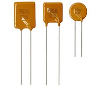 Eaton Bussmann's PTC Resettable Devices, Radial Lead Overcurrent Protection – PTR Series Image des dispositifs CTP réarmables à sortie radiale d'Eaton Bussmann, protection contre les surintensités - Série PTR