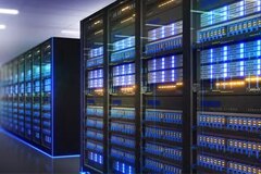 Server racks stretching into the distance