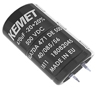 KEMET Snap-In Aluminum Electrolytic Capacitor Image of KEMET snap-in aluminum electrolytic capacitor