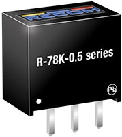 RECOM Power's R-78K-0.5 Series SIP3 Single Output Switching Regulator  תמונה של מיצב מייצב ממותג עם יציאה יחידה SIP3 סדרת R-78K-0.5 של RECOM Power