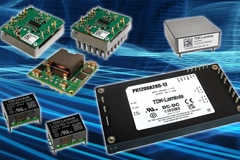 Board mount chip solutions against a neon blue-green representation of a PCB