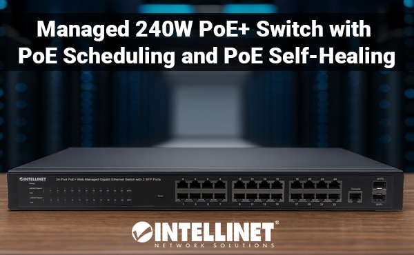 24-Port Gigabit Ethernet PoE+ Web-Managed Switch with 2 SFP Ports, PoE Scheduling, Self-Healing