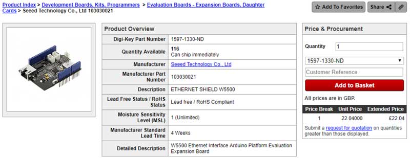 Arduino Ethernet Shield Image of Arduino Ethernet Shield