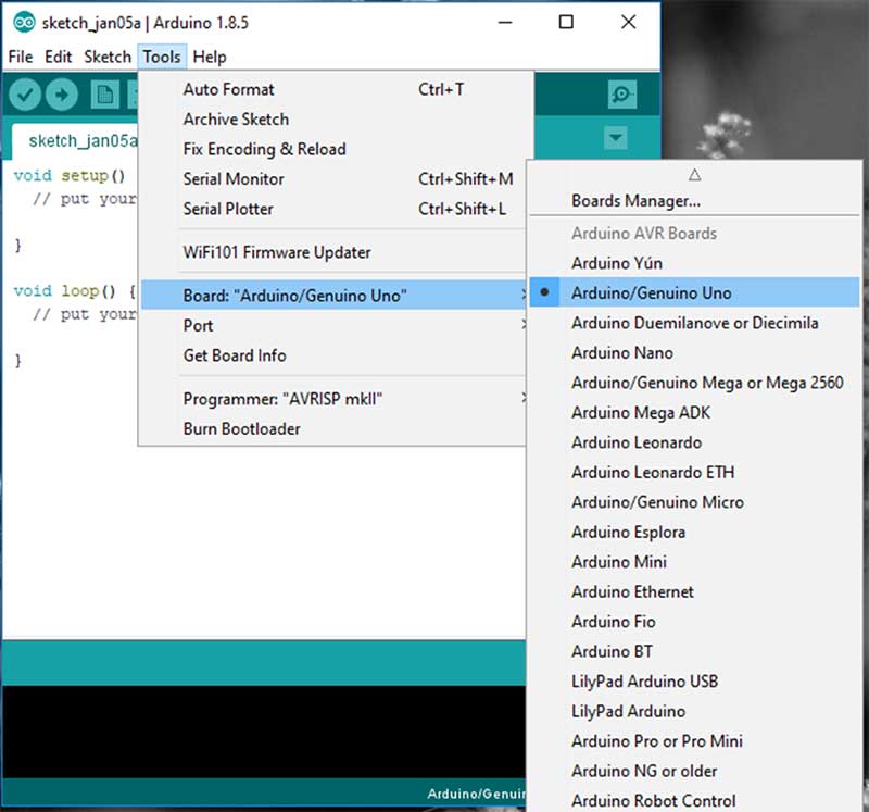 Tell the IDE which board you are using Tell the IDE which board you are using