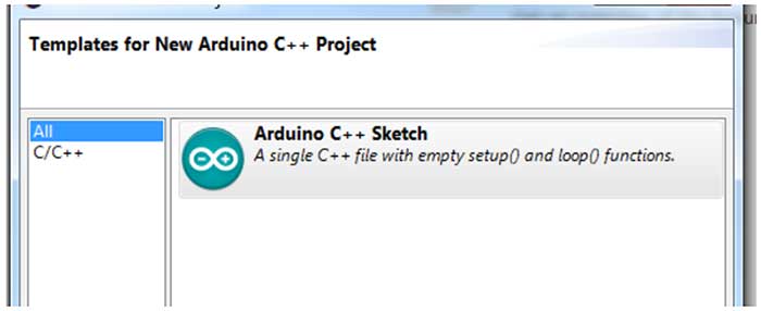 In the next window, select “Arduino C++ Sketch” In the next window, select “Arduino C++ Sketch”