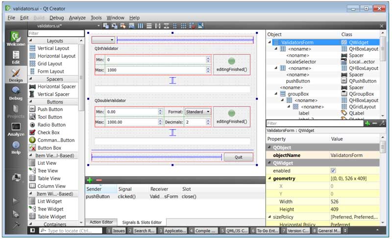 Qt creator window. Qt creator window.