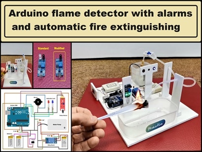 Arduino Flame Detector with Alarms and Automatic Fire Extinguish