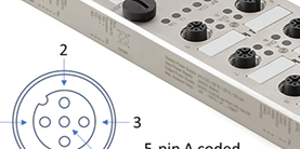 Picture of a Weidmüller IO-Link master module featuring four class A inputs and four Class B outputs