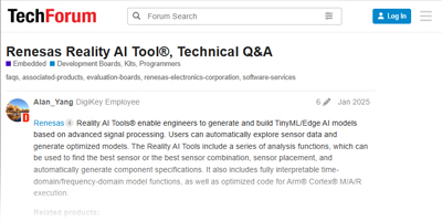 Image of Related Content Card: Renesas Reality AI Tool®, Technical Q&A