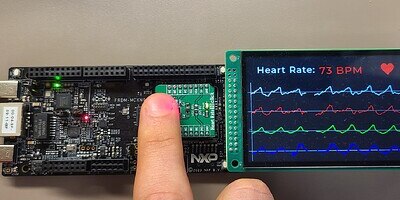 A finger pressing down on a Optical heart rate sensor