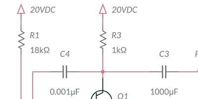 A close-up view of part of the Common Emitter schematic 