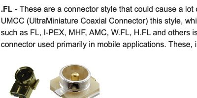 A close-up view of U.FL connectors and text describing them