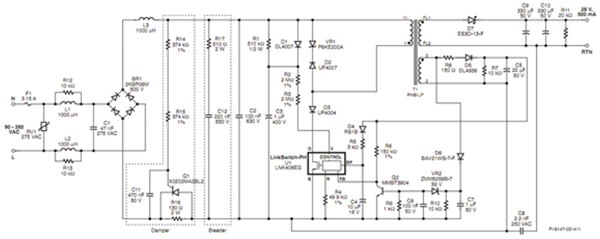 Image of Circuit example for a dimmable LED controller