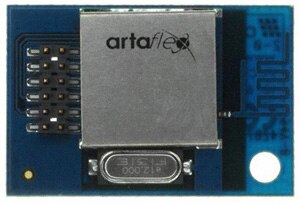 Image of This postage-stamp-sized micro module implements wireless USB in the 2.4 GHz band