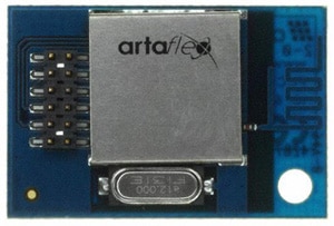 Image of This postage-stamp-sized micro module implements wireless USB in the 2.4 GHz band