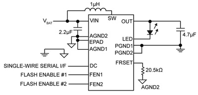 Image of The Micrel MIC2871 operates in flash or torch modes