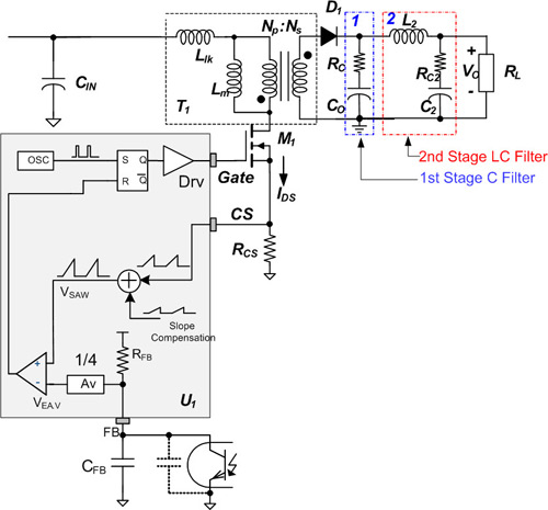Image of flyback converter using 2nd stage LC filter with control circuit