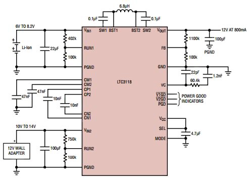 Diagram of Linear Technology buck-boost converter LTC3118