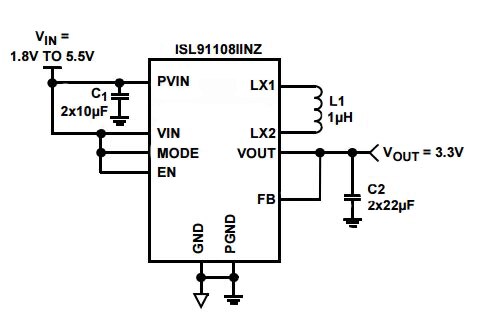 Image of fixed-output application circuit for Intersil ISL91108