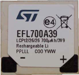 Image of EFL700A39 lithium rechargeable battery from STMicroelectronics
