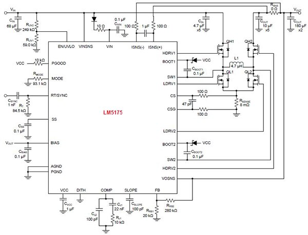 Diagram of Texas Instruments LM5175-based buck-boost DC/DC converter