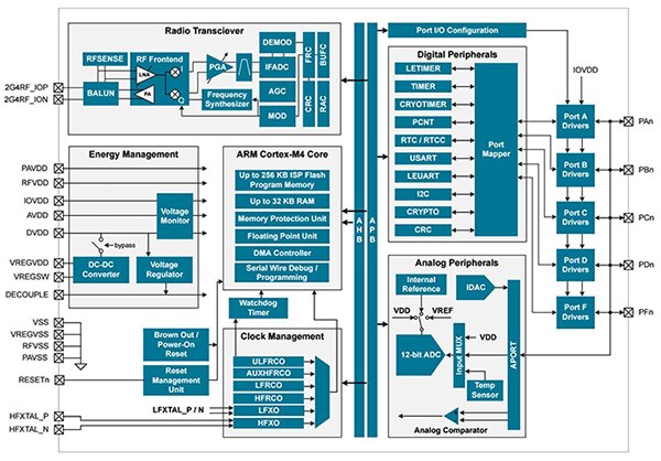 Diagram of internal structure of the Silicon Labs Blue Gecko controller