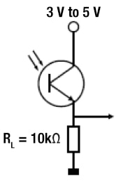 Diagram of load resistor in series with phototransistor sensor emitter