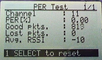 Screenshot from TI’s SmartRF06EBK illustrating BER/PER testing