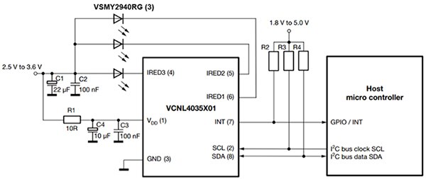 Diagram of Vishay Semiconductor VCNL4035X01 gesture sensing design