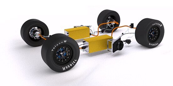 Image of 3D model of the electric powertrain of the PWe7.16 racing car