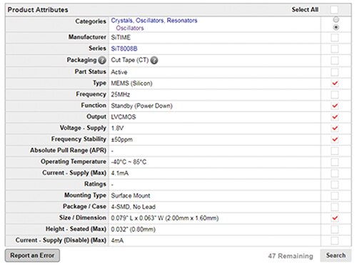 Image of looking for similar parts using product attributes selection