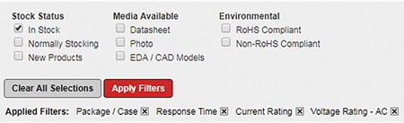 Image of selecting “In Stock” before hitting Apply Filters