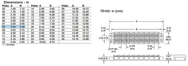 Image of Eaton’s Magnum TB100 series dimension specifications