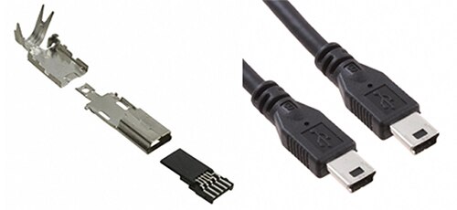 Image of Hirose’s UX40A-MB-5P USB-mini and the cabled version
