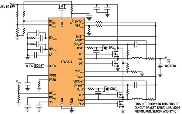 Image of Linear Technology LTC3871 bi-directional application schematic