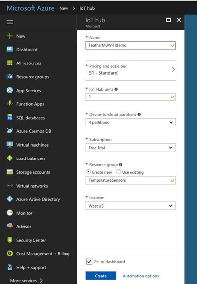 Image of setting up the IoT Hub function in Microsoft Azure