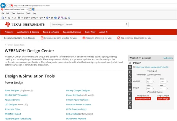 Image of Texas Instruments WEBENCH Power Design Center