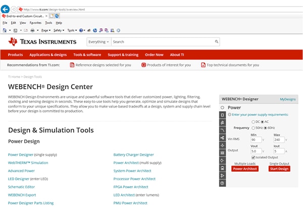 Texas Instruments WEBENCH 电源设计中心图片