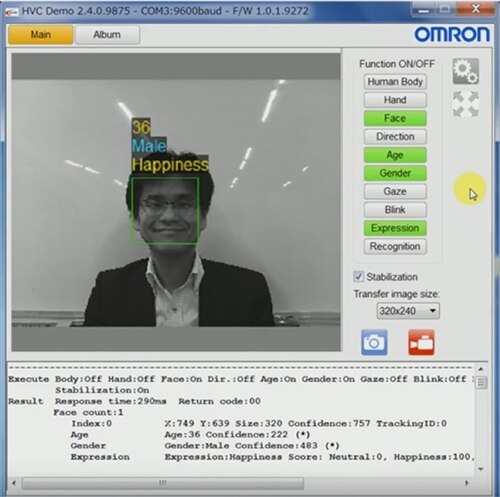 Image of PC user interface for the Omron B5T-007001 facial recognition camera