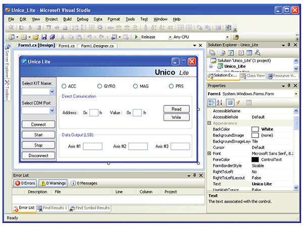 Image of graphic user interface of Unico Lite software