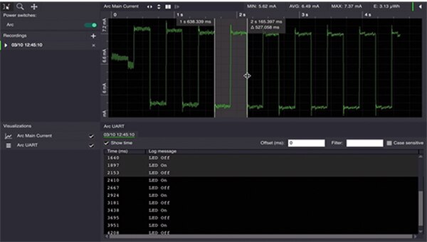 Image of Otii Arc can be set up to receive UART log messages