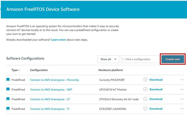 Image of a:FreeRTOS device software within the AWS IoT Console