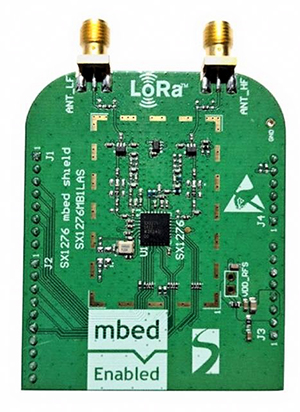 Imagen del módulo transceptor SX1276MB1LAS LoRa de Semtech