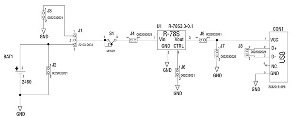 Diagram of RECOM R-78SS.3-0.1-EVM-1 evaluation board schematic (click to enlarge)