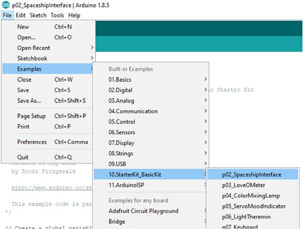 Arduino IDE 有提供所有專案的草稿碼圖片
