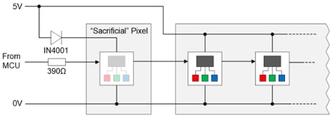 “牺牲的”NeoPixel 可被迫充当电压电平转换器角色示意图