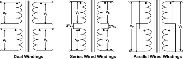 Bel/Signal Transformer 的 DU1/4 双绕组允许许多可能接线配置的示意图