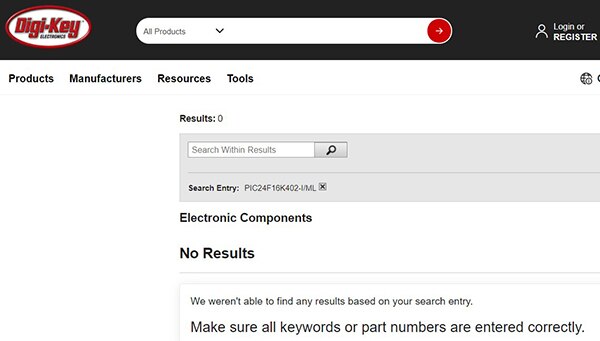 Image of part search result with incorrect part number
